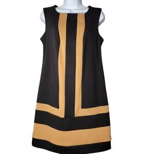 Allen B Black Gold Stripe Shift Dress Small Retro Mod Cocktail Old Money
